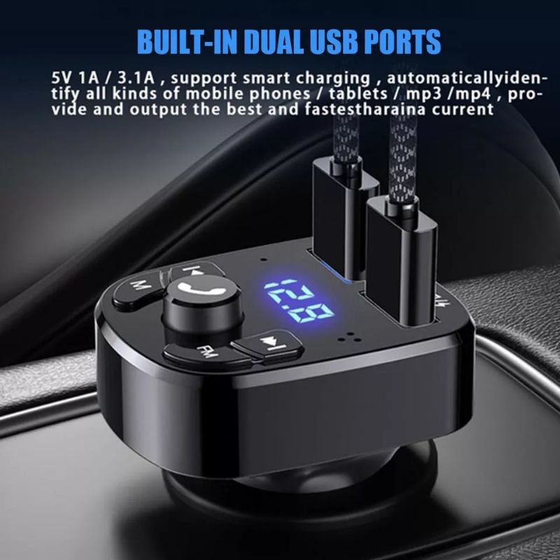 Charger mobil modulator bluetooth wireless musik Digital Voltmeter 2 Port USB Transmitter Chasan Car Audio FM