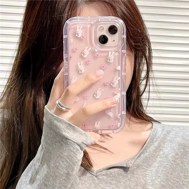 Soft Case Silikon TPU Transparan Motif Bunga Kelinci Untuk IPhone 14 12 13 Pro Max 11 XS XR X 8 7 6S Plus