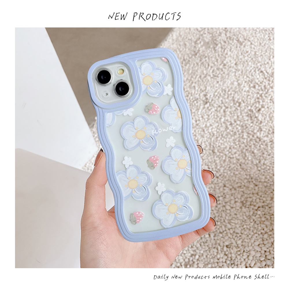 Case Redmi 12C 9A 10A 10C A1+9 10 9T 9C Nfc10 Redmi Note8 Note10 11 Pro+10s 9 Pro Note 11s 10 Pro Max Frame Gelombang Fresh Strawberry Flowers Shockproof Full Back Soft Case Cover