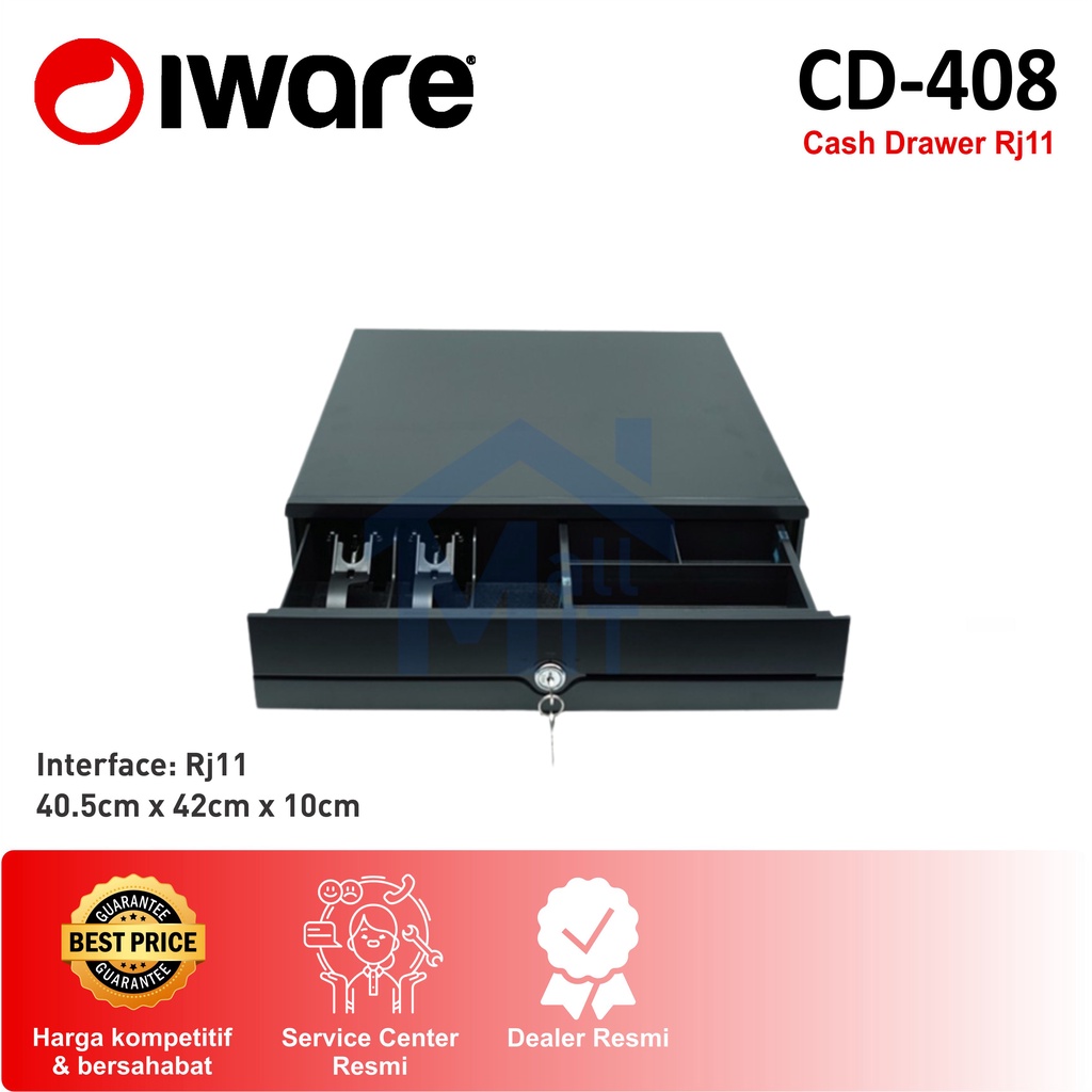 ( Bisa Cod ) Cash Drawer IWARE Laci Uang Kasir CD-408 CD408 CD 408 RJ11 ORI RESMI