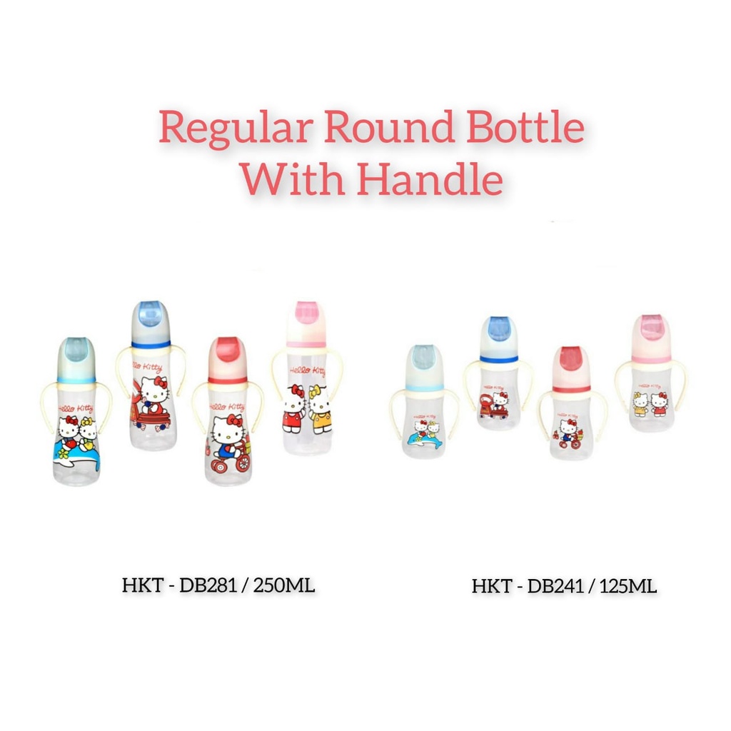 Hello Kitty Regular Round Bottle With Handle Botol Susu Bayi (HKT DB241- HKT DB281)   125ml - 250ml  LustyBunny