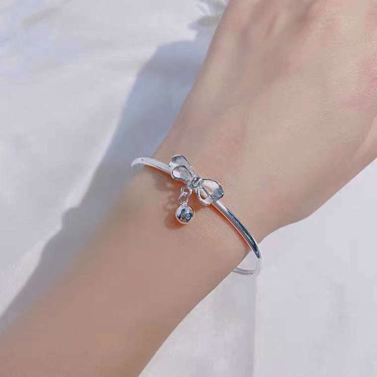 Gelang Desain Pita Warna Silver Gaya Korea Untuk Anak Perempuan