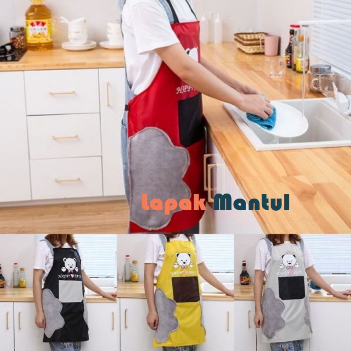 LM-0079 Celemek Masak Dapur Oxford Cloth Apron Masak Tahan Air &amp; Minyak BAHAN TEBAL - Motif Bear