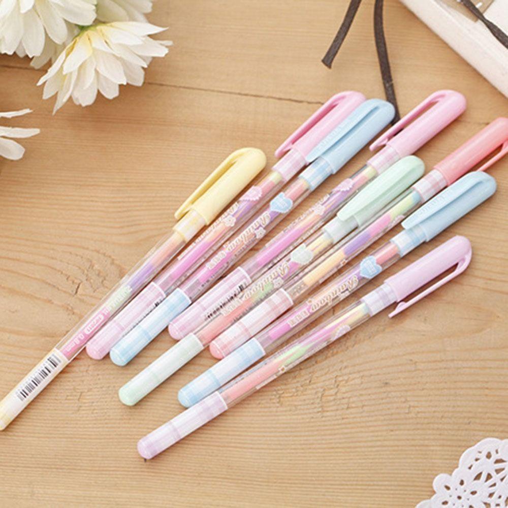 R-flower 6PCS/Set Stabilo Perlengkapan Kantor Sekolah 6warna Dalam 1 Multicolor Pen Candy Colored Gouache Pen