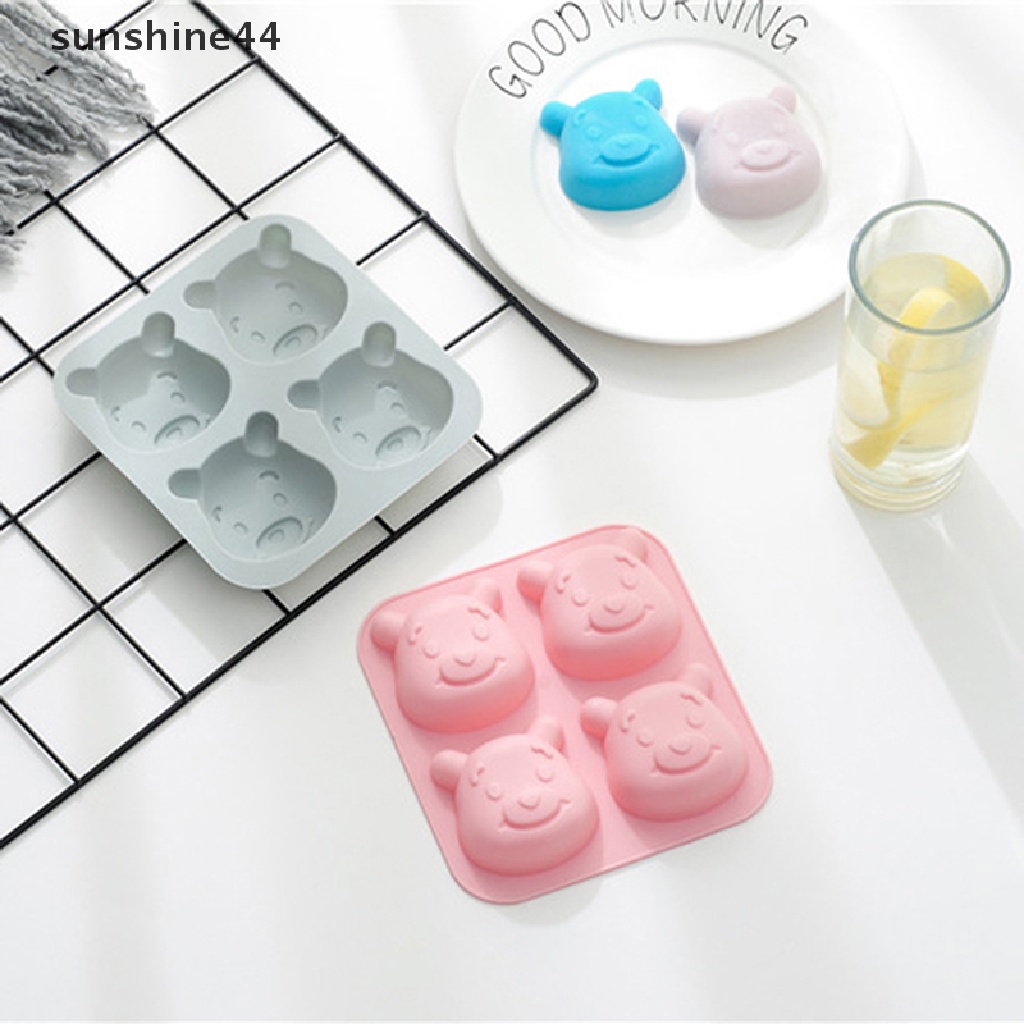 Sunshine 1Pc Cetakan Kue / Dessert Bentuk Beruang 3D Bahan Silikon Dengan 4 Lubang