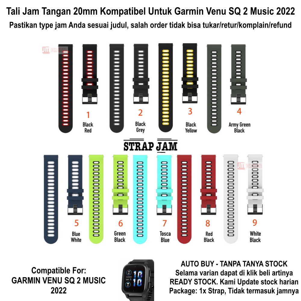 Dual Tone 20mm Strap Garmin Venu SQ 2 Music 2022 - Tali Jam Tangan Sporty Rubber