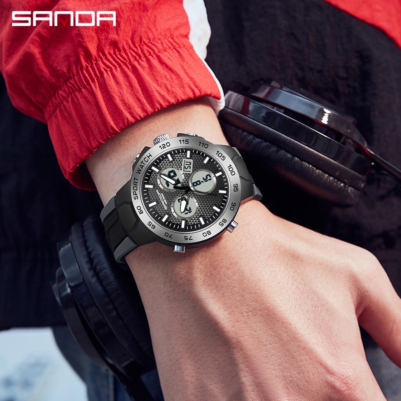 SANDA 3112 Jam Tangan Pria Digital Analog Tali Silicone Chronograph Anti Air WATCHKITE WKOS