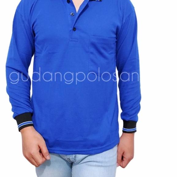 GP KAOS POLO - BIRU BENHUR KERAH HITAM - LENGAN PANJANG - BIRU BENHUR, M