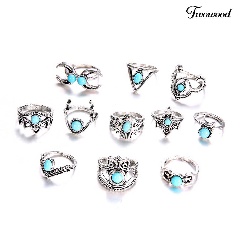 11pcs / Set Cincin Knuckle Turquoise Palsu Gaya Vintage Bohemia Untuk Wanita