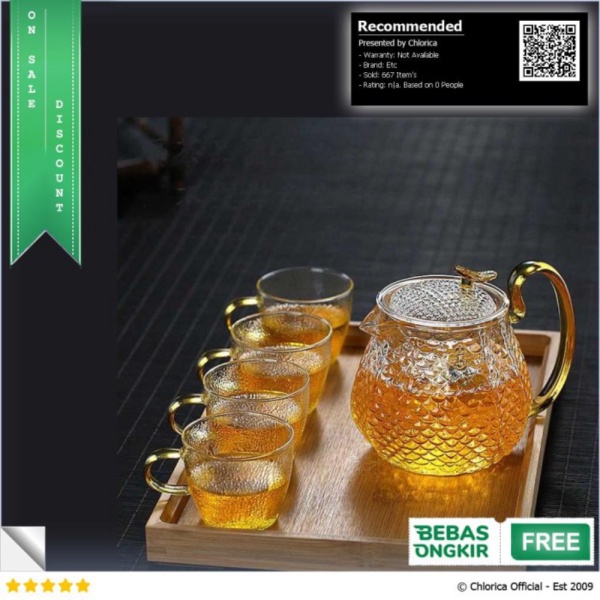 

Unik Homadise Teko Pitcher Teh Chinese 600ml with 4 Glass - JJ0006 - Transparan Etc Berkualitas