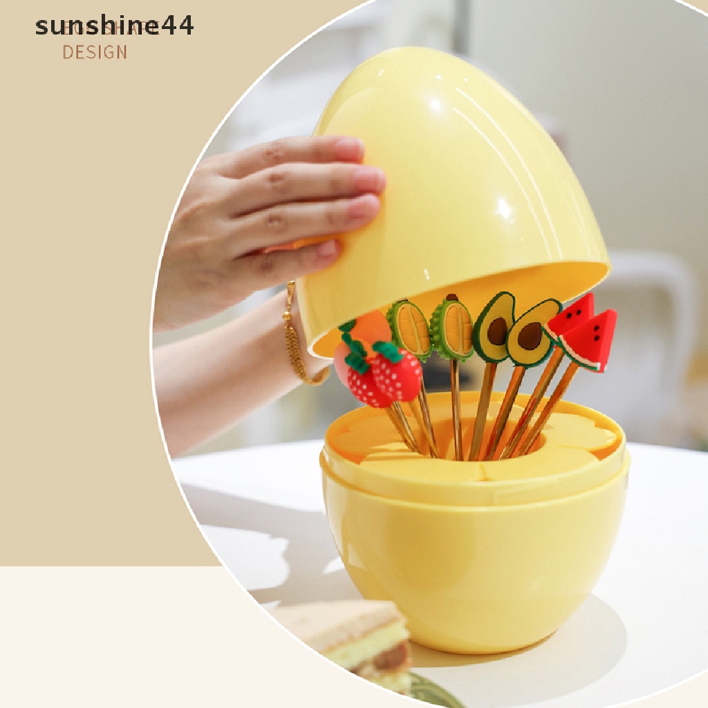 Sunshine Set Sendok + Garpu + Tempat Telur / Buah Bahan Stainless Steel Untuk Dekorasi Pohon Natal