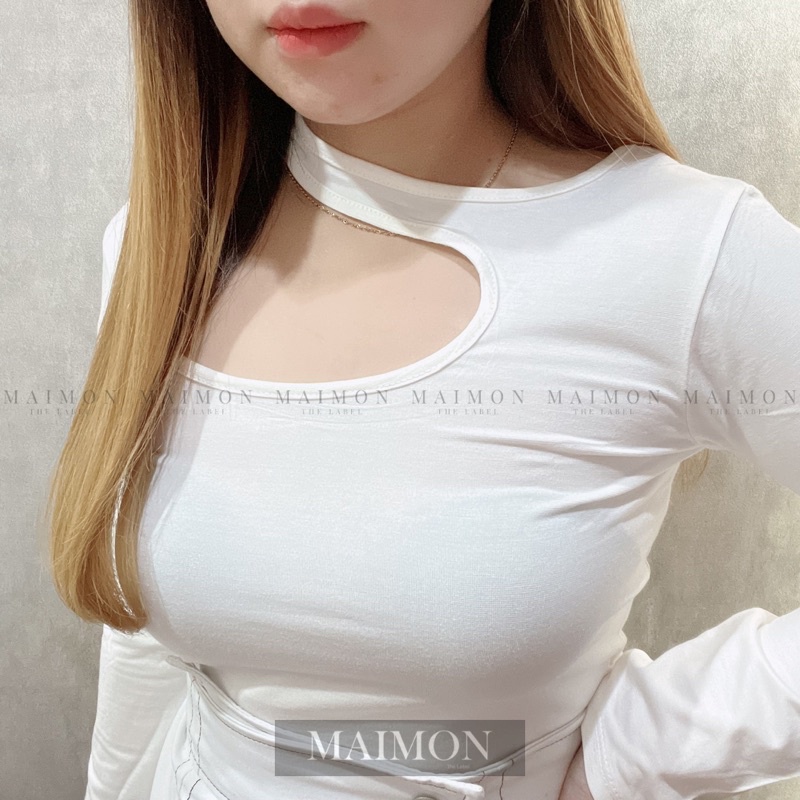 Long Sleeve Asymmetric Cut Out Top | Atasan Spandex Wanita Korean Fashion | Maimon Grosir