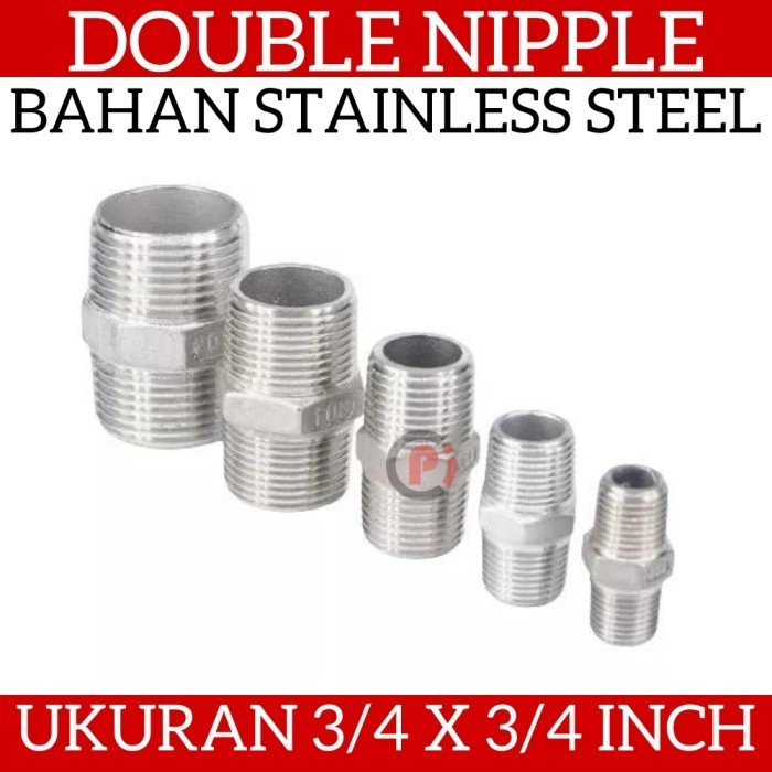 Double Neple Drat Pipa Stainless Steel Nipple Ukuran 1/2 x 1/4 Inch