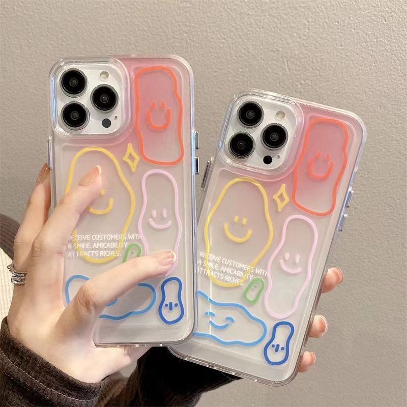 IPHONE Graffiti Ekspresi Transparan Soft Case Kompatibel Untuk Iphone14 13 12 11 Pro XS Max XR X8 7 Plus Casing Ponsel Silikon TPU Shockproof Cover