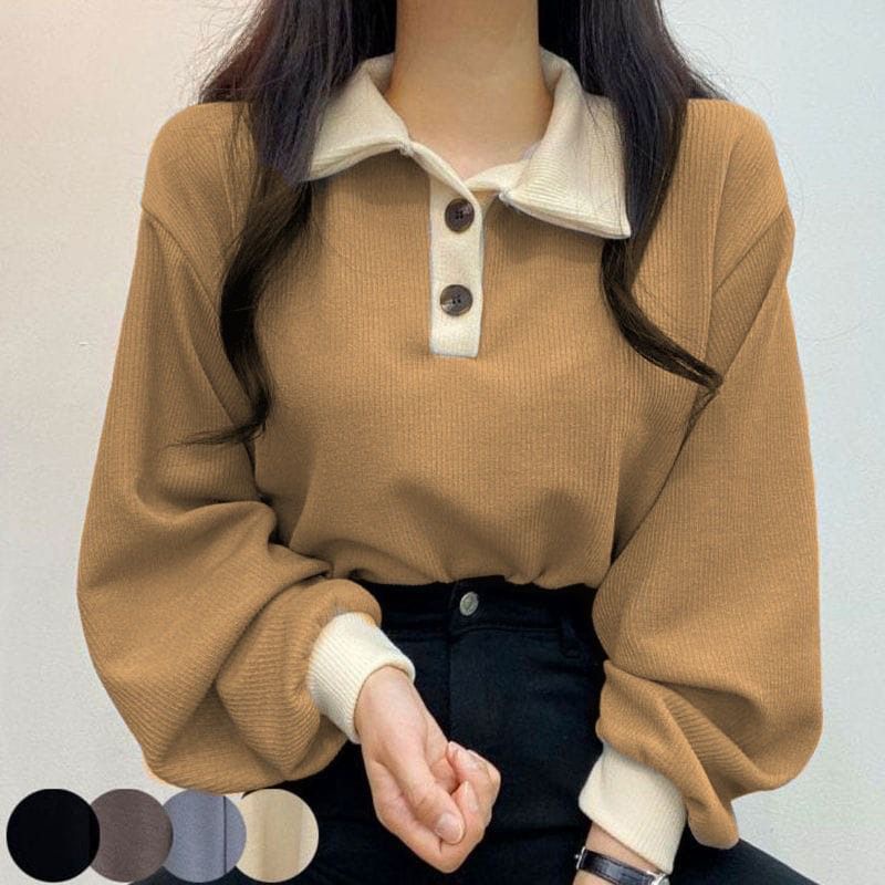 KENYA SWEATER BUTTON CREWNECK WANITA COLLOR KOREA