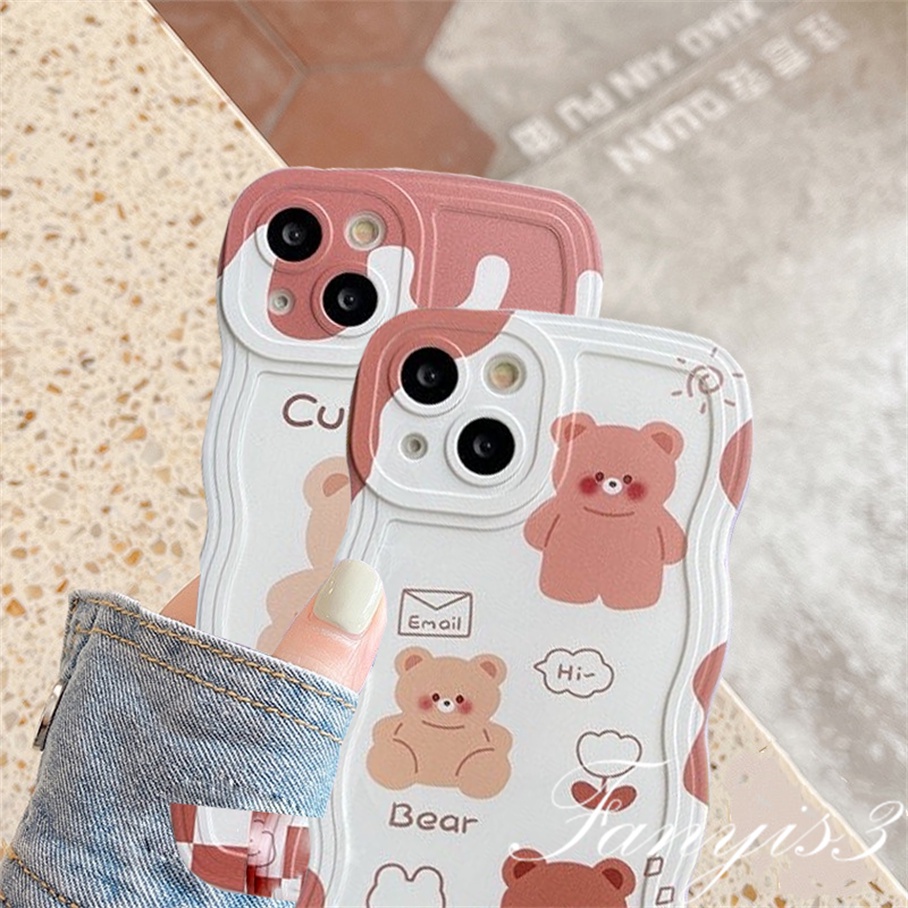 Redmi 12C A1 10C 10A 10 9 9A 9C 9T Note 11 Pro+ 11s 11 10s 10 9s 9 8 Pro Poco X4Pro X3 Pro X3NFC M4 Mi 11 Lite 10TPro Cute Bear Wave Frame Phone Case TPU Soft Cover Casing TPU Motif Beruang