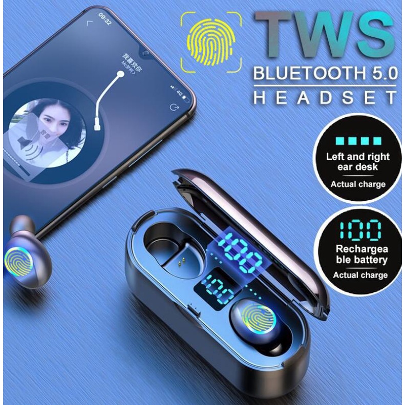 TWS F9  Wireless Bluetooth 5.0 Earphones TWS HiFI Stereo In-Ear Earbud Sports Headphones For  IOS Android