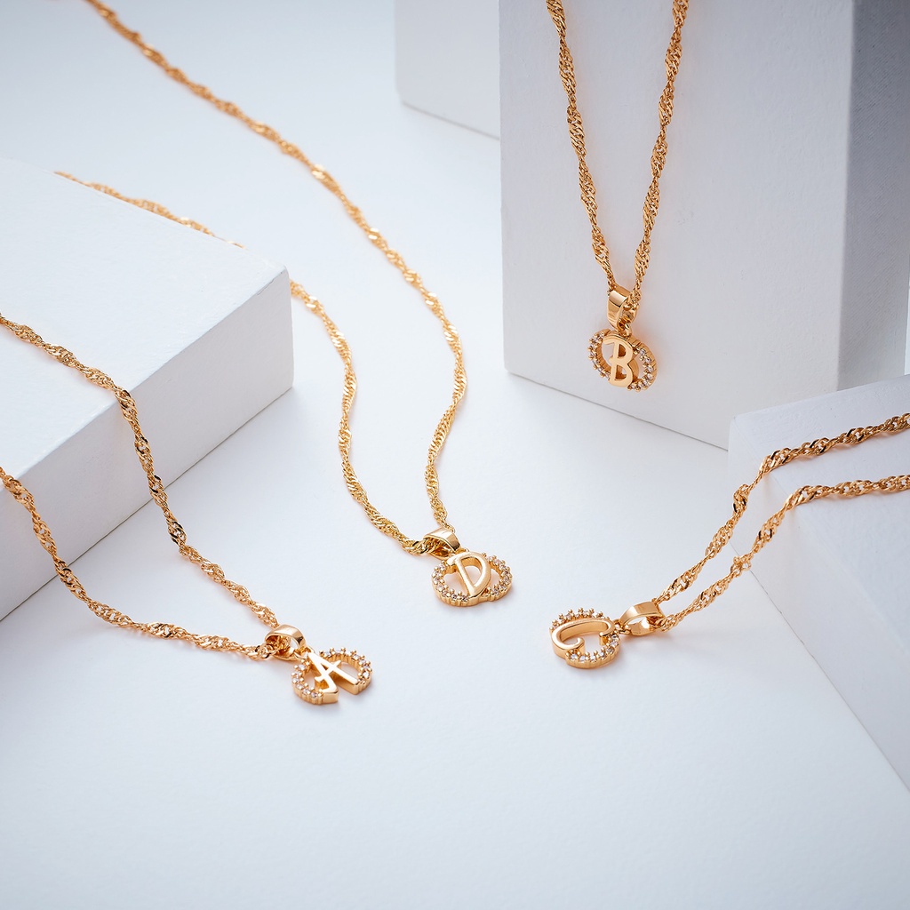 Lavish Jewelry 244N Kalung Titanium Huruf Muda Emas Wanita Anti Karat Asli Panjang