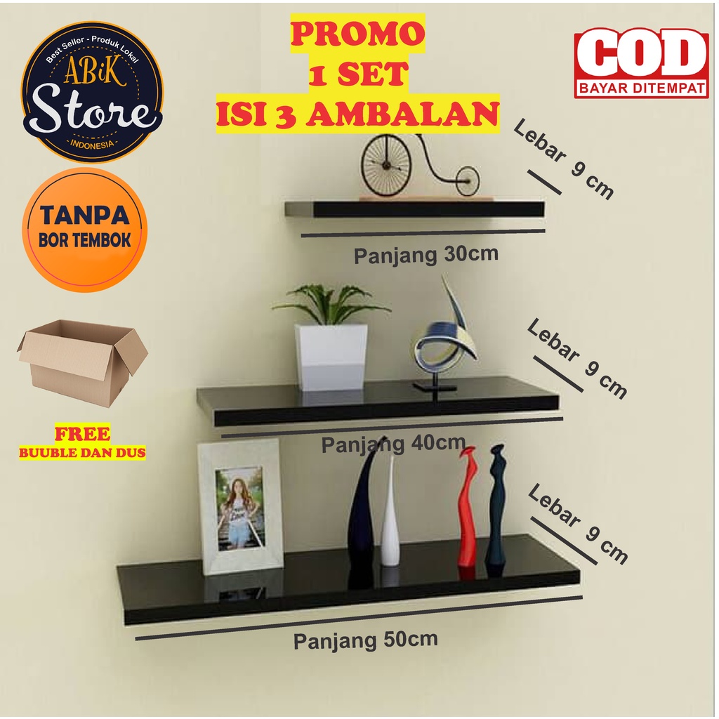 Rak Dinding SLIM (1 Set 3 Pc) UK 50 40 30 Ambalan / Abik Store