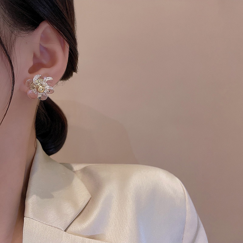 Anting Tusuk Sterling silver 925 Desain Bunga Hias Kristal Berlian Imitasi Mewah Untuk Wanita