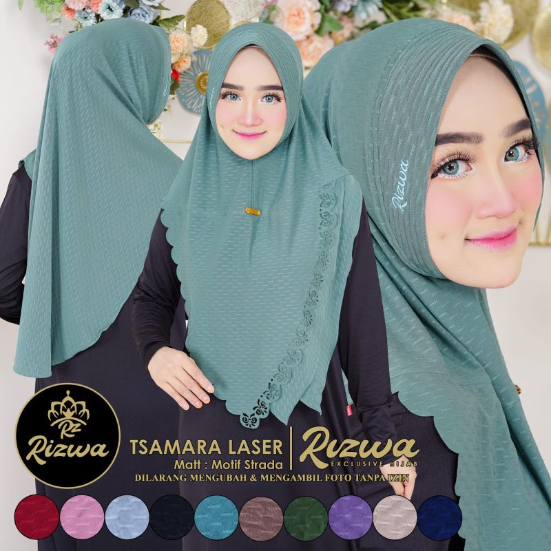 (Rizwa Hijab) TSAMARA LASER •jilbab instan motif strada•kerudung tripel rempel