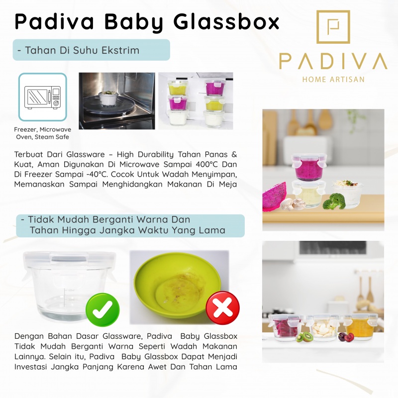 PADIVA BABY GLASSBOX SQUARE 180ML (3PCS)(GBB180S) - WADAH KACA MPASI