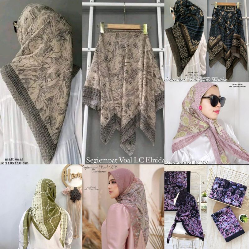 Jilbab Hijab Kerudung Segiempat Lasercut laser cut lasercut  S4 Voal Denay Denai Motif Bunga KW Prem