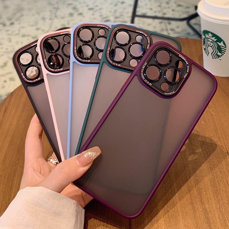 The New! New Deep Purple Matte High Quality Anti-Fingerprint Case iPhone 14 plus 14 Pro Max 13 Pro Max Hard Shell Metal Camera + Metal Button Case Phone