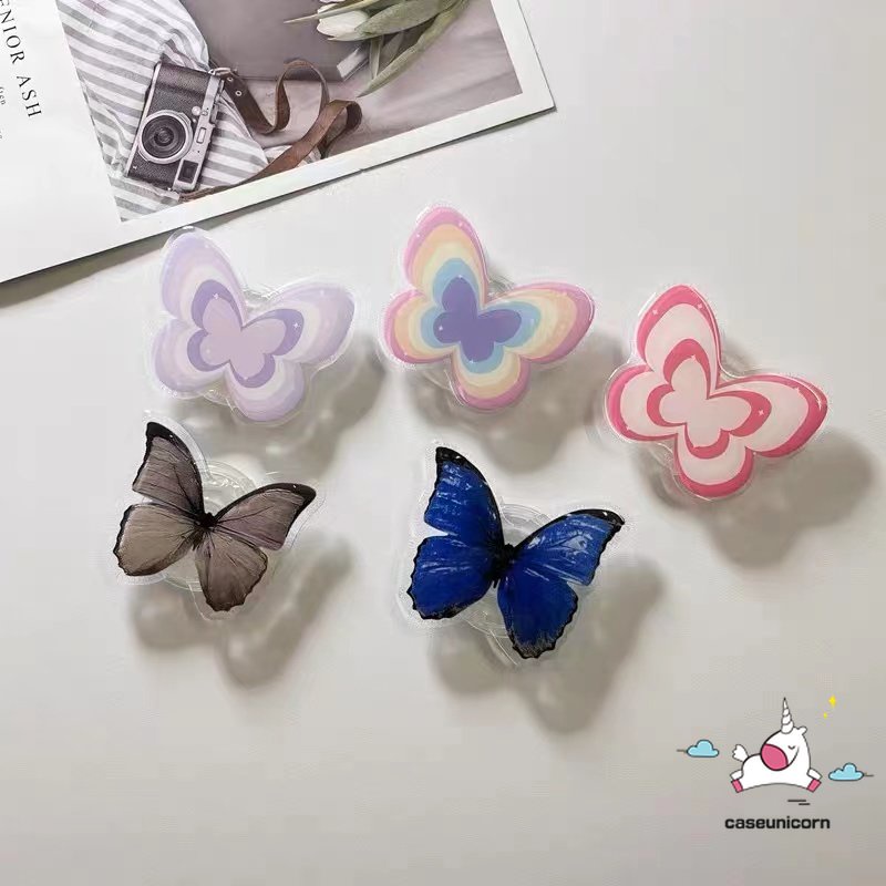 Gradient Fantasy Butterfly Kartun Lucu Manyo Kucing Anjing Bracket Phone Grip Korea Holder Ring Universal Scalable Phone Stand Holder