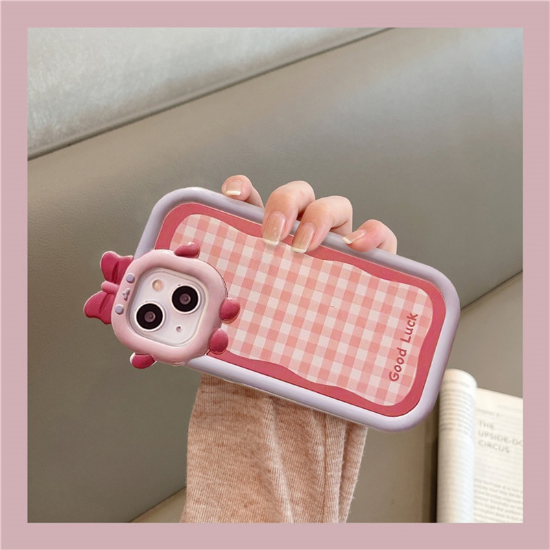Soft Case Pelindung Motif Kotak-Kotak Monster Kecil Tahan Banting Untuk iPhone 14 13 12 11 Pro Max X Xr Xs Max 7 8 6 6s Plus SE 2020