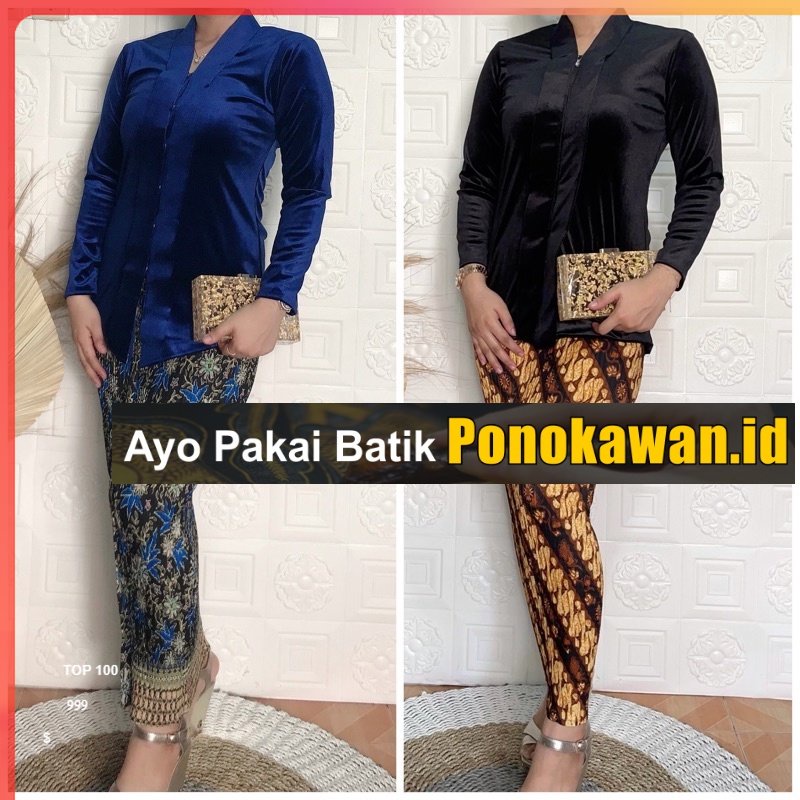 Kebaya Kebaya Bludru Atasan Wanita Kutubaru Pakaian Kemeja Bludru Wanita Lengan Panjang Jumbo Oversi