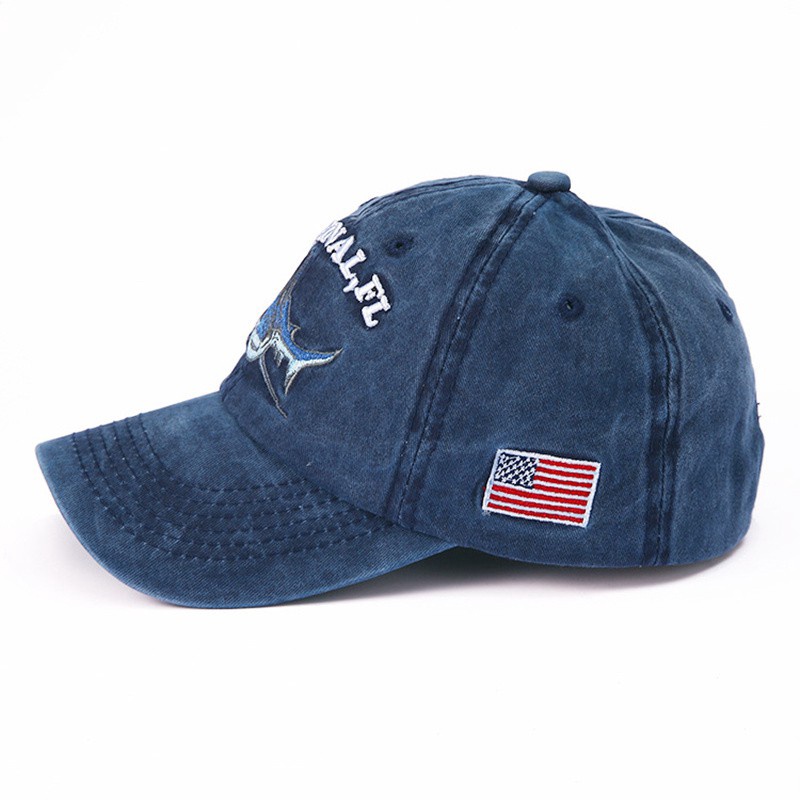 Topi baseball adjustable Motif Hiu Bahan Katun washed Untuk Pria Dan Wanita