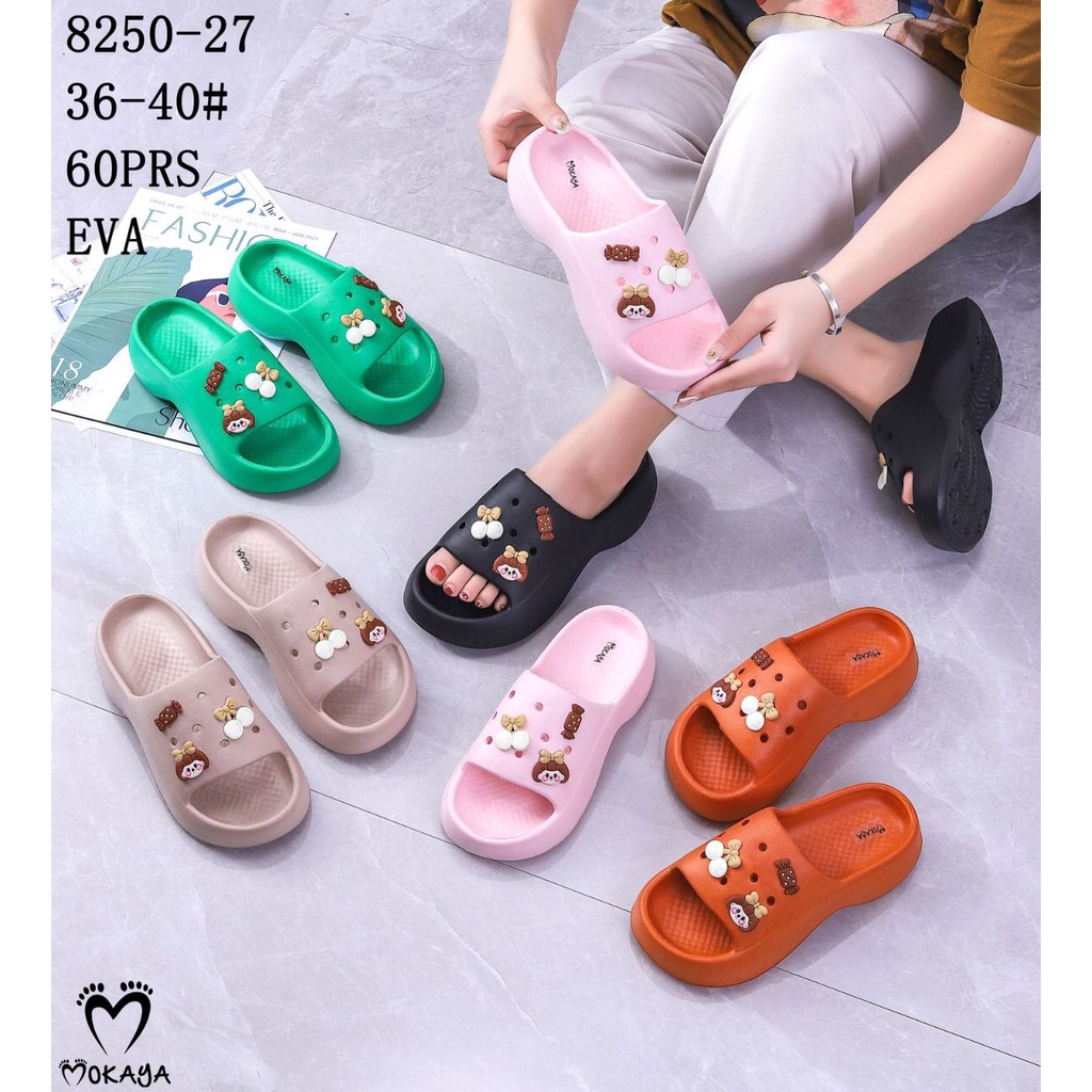 Sandal Wedges Fuji Jelly Jibbitz Wanita Platfrom Tebal Eva Colorfull Super Cute Cantik Kekinian Import Mokaya / Size 36-40 (8250-27/8250-22)