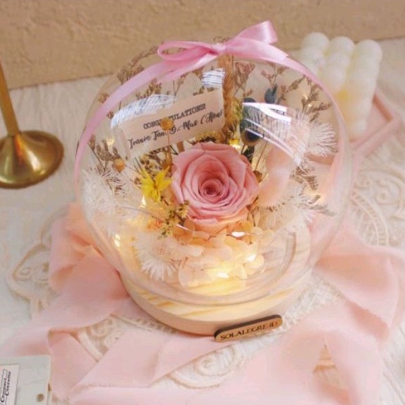 Jual Preserved Rose Globe Glass Dome / Dried Flower Glass Dome / Hadiah