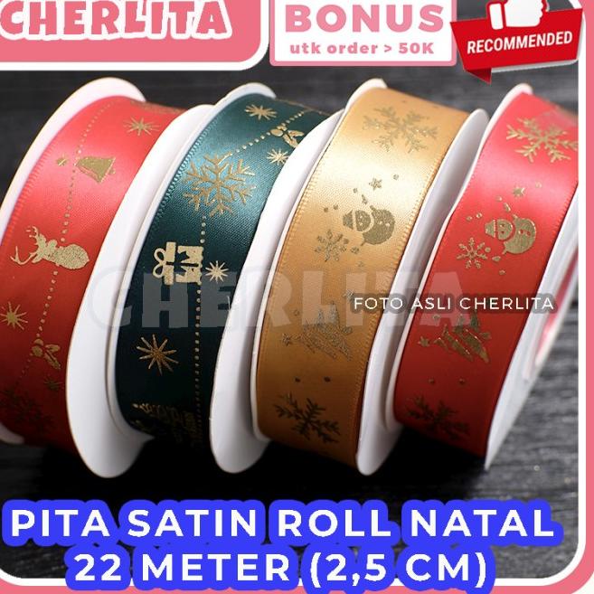 

Pita Natal Christmas Satin 25 Yard 22 Meter Ribbon Kado Hampers - Gold