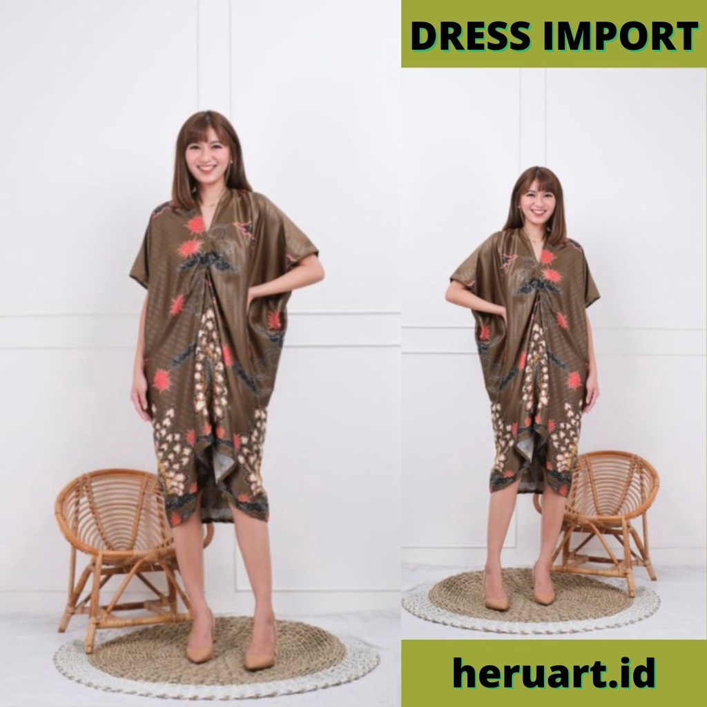 DRESS BATIK NATAL WANITA NEW TREND FASHION HIJAU TUA TENGAH PAKAIAN IMLEK LEBARAN REMAJA MODERN KEKI