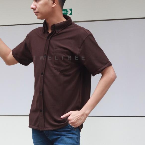 Kemeja Putih Pria Lengan Pendek Model Kasual Bahan Katun Tebal - SS Brown, XXL