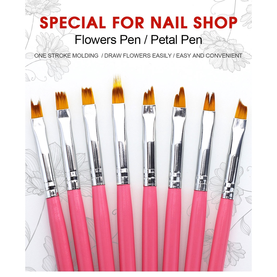 8pcs Nail Art Brush Set Dual End Diy Nail Art Line Flower Drawing UV Gel Manicure Tool Kuas Satu Set