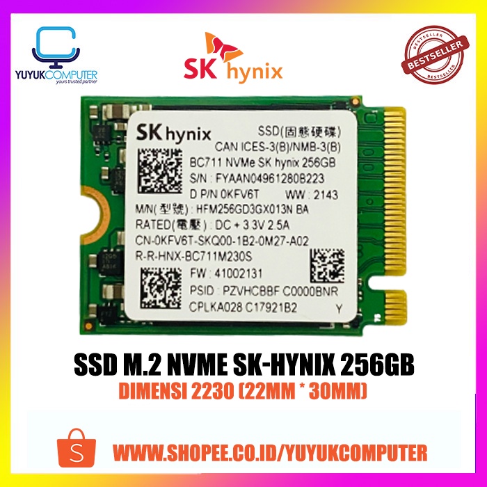 SSD NVMe Laptop Skhynix Ukuran 256GB Dimensi 2230mm(22mm*30mm) -BC711 Like New