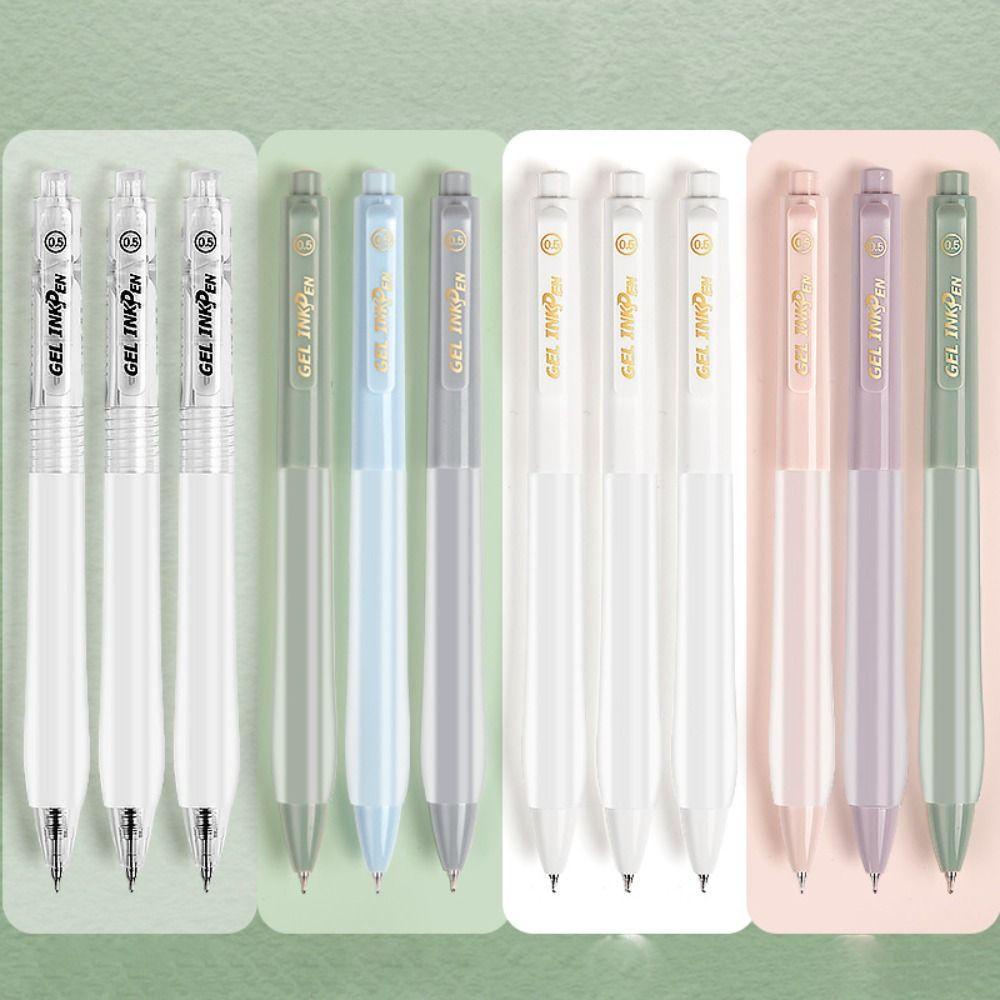 Preva 5PCS/Set Press Pena Netral Tinta Hitam 0.5mm Perlengkapan Kantor Sekolah Alat Tulis Alat Tulis Mute Gel Pen