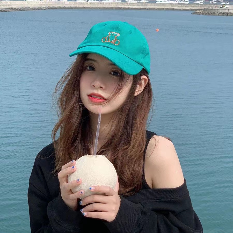 Topi Baseball Motif Bordir Beruang Warna Solid Untuk Pria Dan Wanita