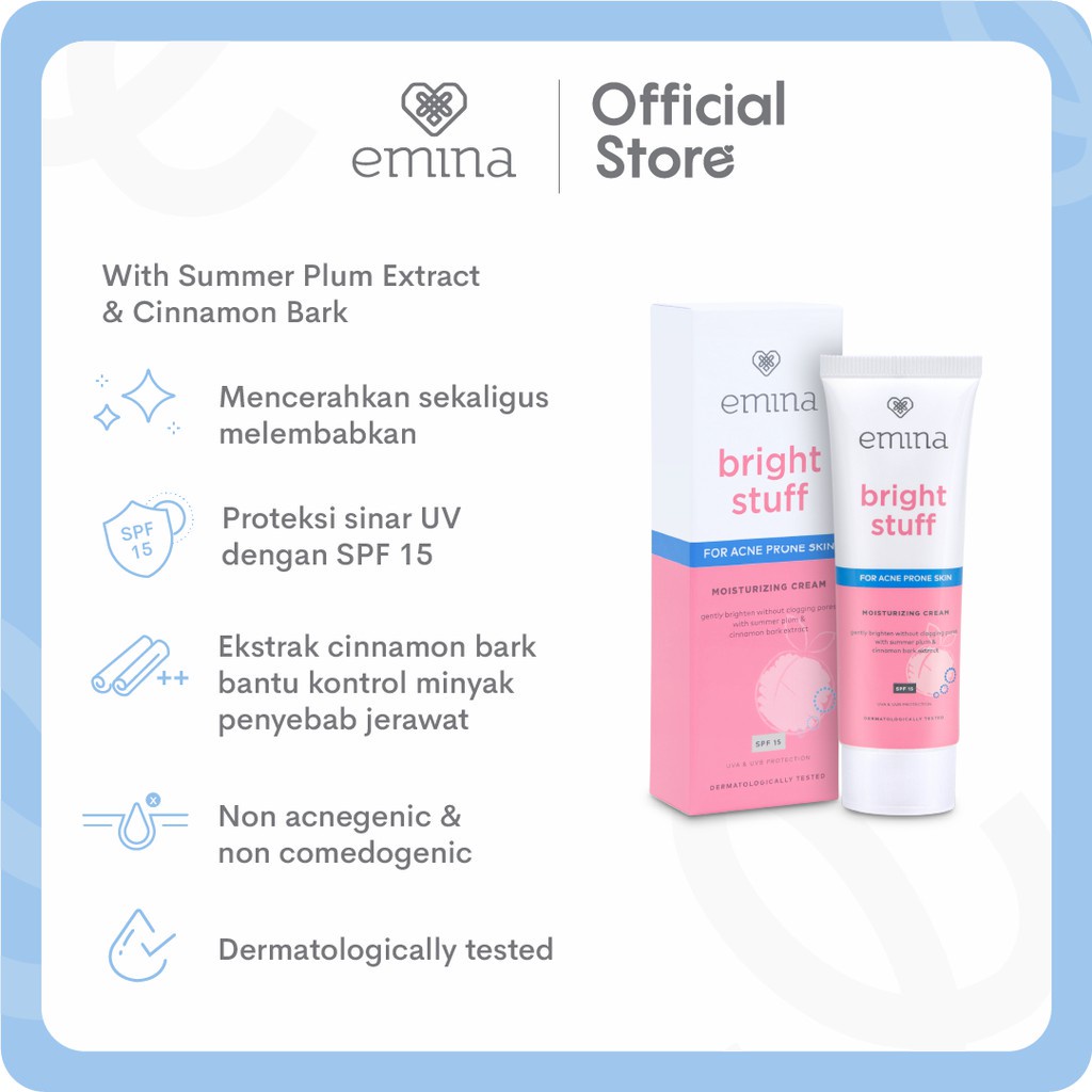 ✨ AKU MURAH ✨ Emina Bright Stuff for Acne Prone Skin Moisturizing Cream 20 ML /  Pelembab Wajah Kulit Berjerawat
