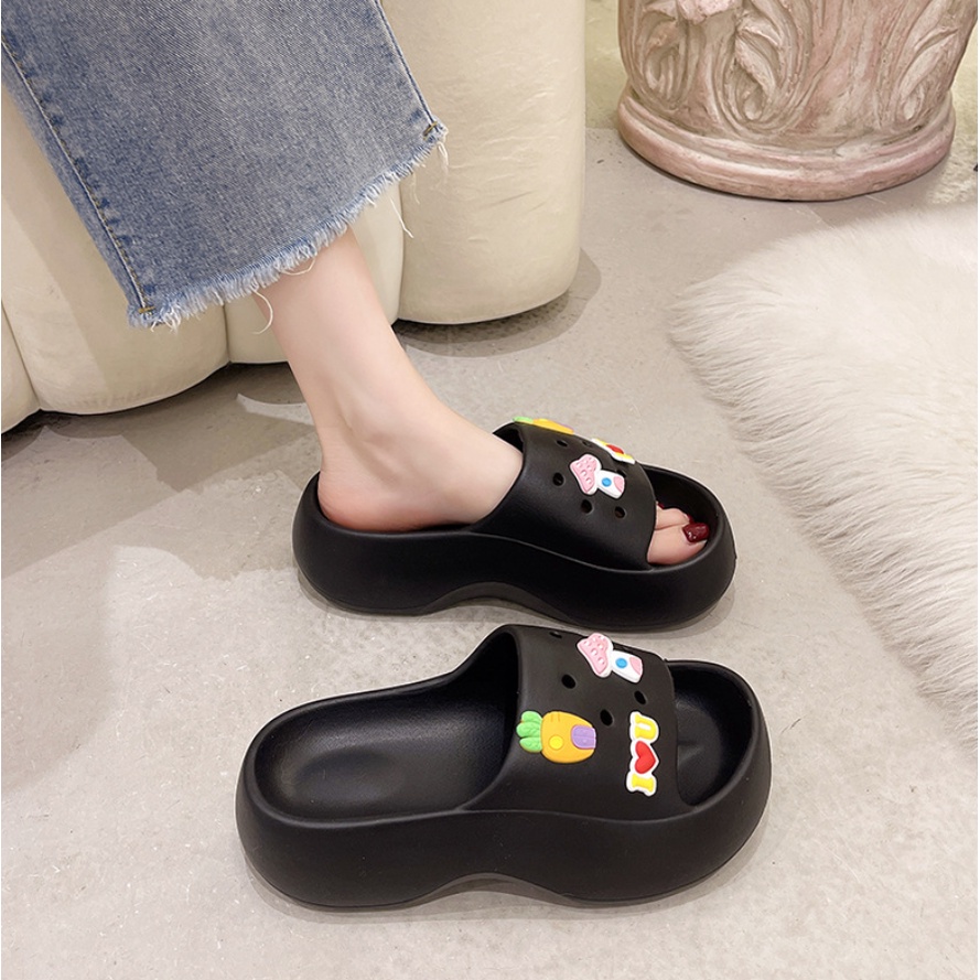 EVA Sandal Slop Wanita Wedges Sendal Fuji Import Tebal 6 Cm Carrot Jabbitz Bahan Spons Super Ringan Empuk Elastis Non-Slip Sole Sandal Jelly Fuji Motif Bear Import/Sandal Wesges wanita Platfrom Tebal terbaru / Sendal rumah / Flas baim