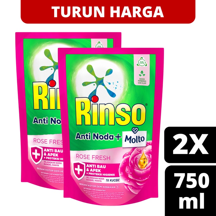 Pelembut Rinso Molto Deterjen Cair Rose Fresh 750 ml Twin Pack Harga Murah