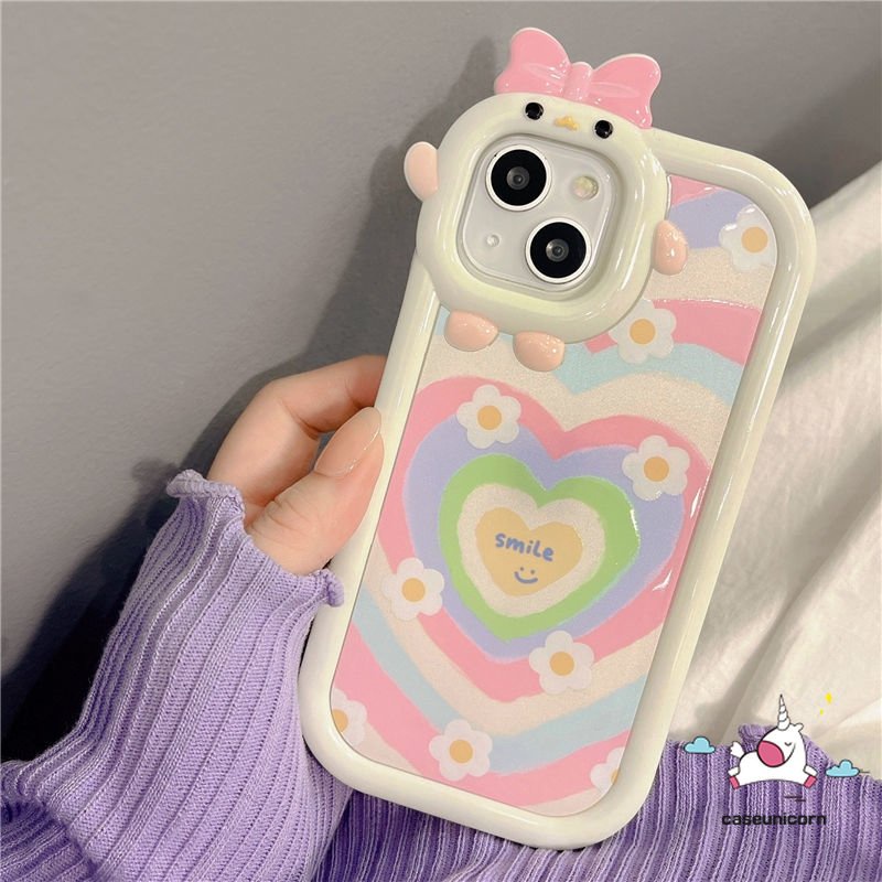 Case Untuk Samsung A23 A14 A04 A13 A04s A04E A12 A50 A50s A52s A30s A73 A51 A03 A31 A52 A53 A22 A11 A02s A32 A33 A53 A21s A71 3D Busur Monster Lensa Gradasi Love Hati Daisy Soft Cover