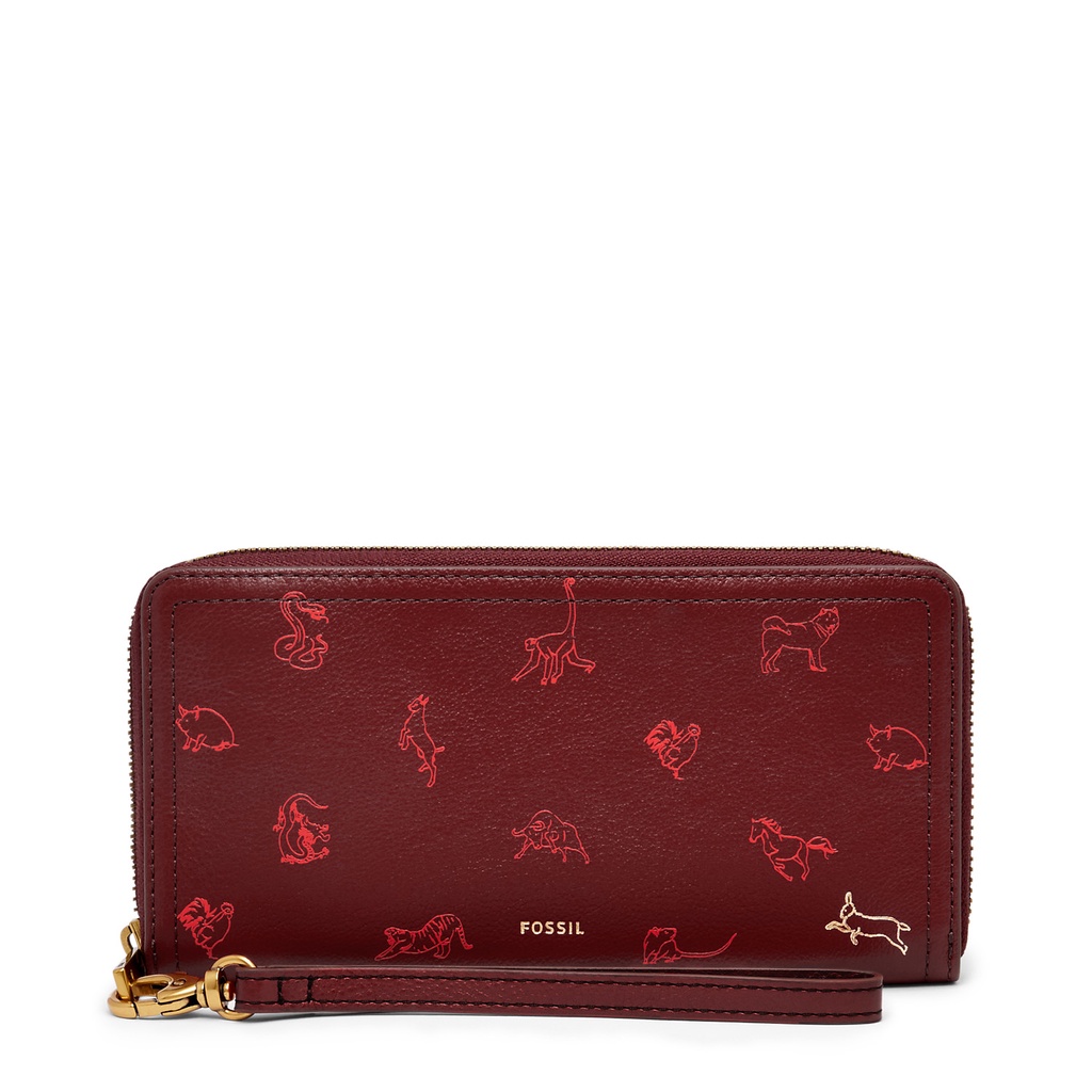 Fossil Logan Zip Around Leather Red Velvet CNY Dompet Wanita-SL8249-627