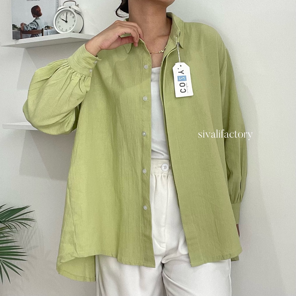 SIVALI Loryn Top 9901 | Kemeja Oversize Linen Wanita - Linen Crinkle Shirt - Atasan Wanita Lengan Panjang