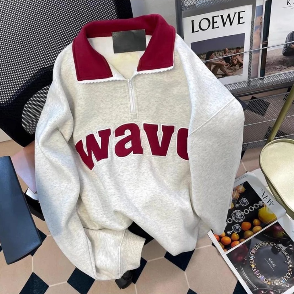 Sweater Wanita Oversize - Wavo Collar Ziper Sleting Wanita Korean Syle - Bahan Fleece Tebal Kekinian