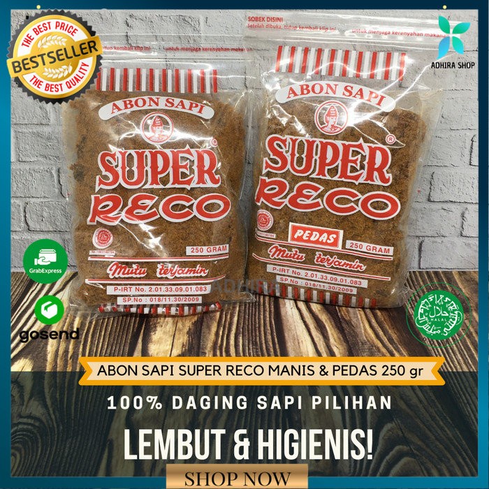 

Abon Daging Sapi Asli Super Reco 250 gram Manis Pedas Halal