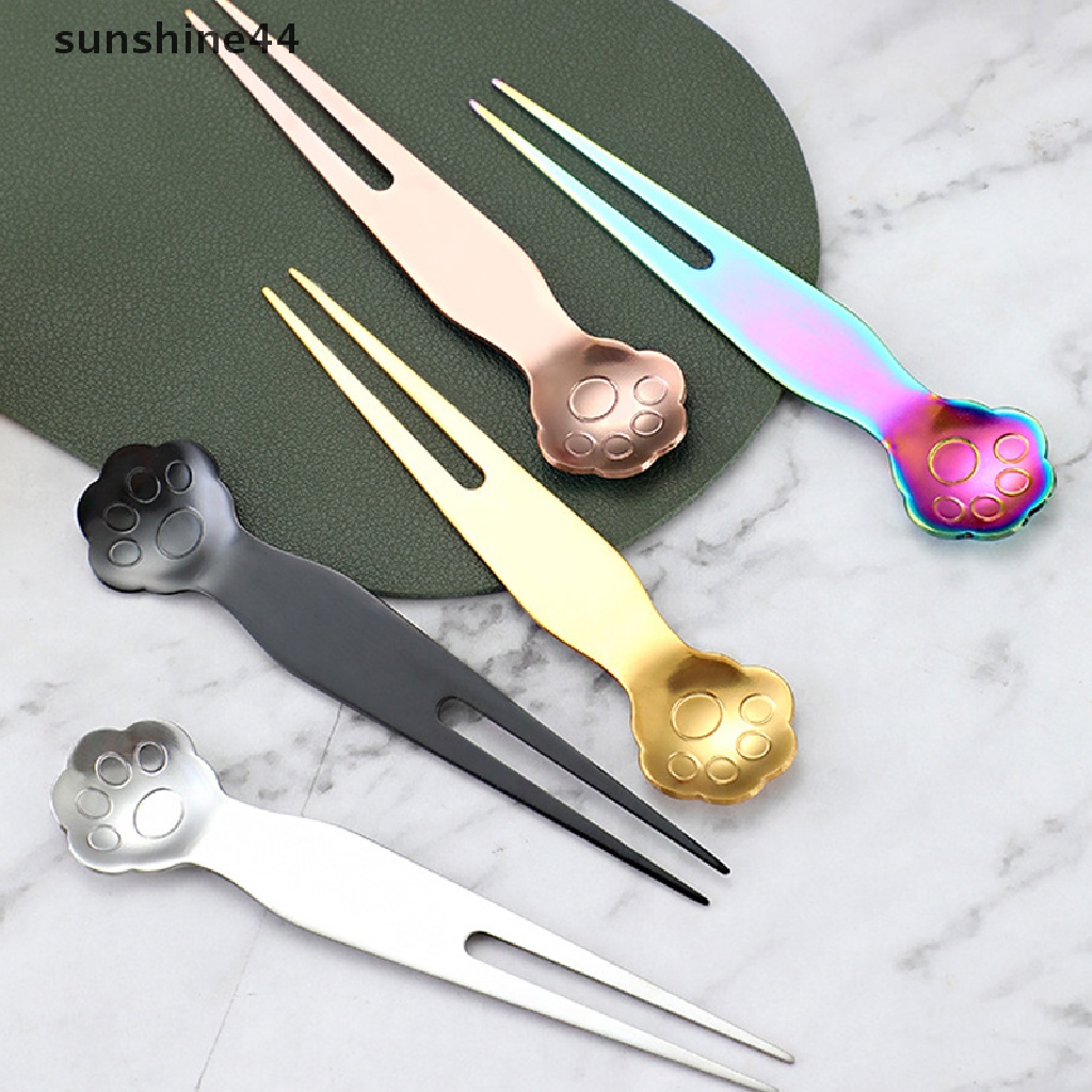 Sunshine Sendok Garpu Es Krim / Buah Bentuk Cakar Kucing Bahan Stainless Steel